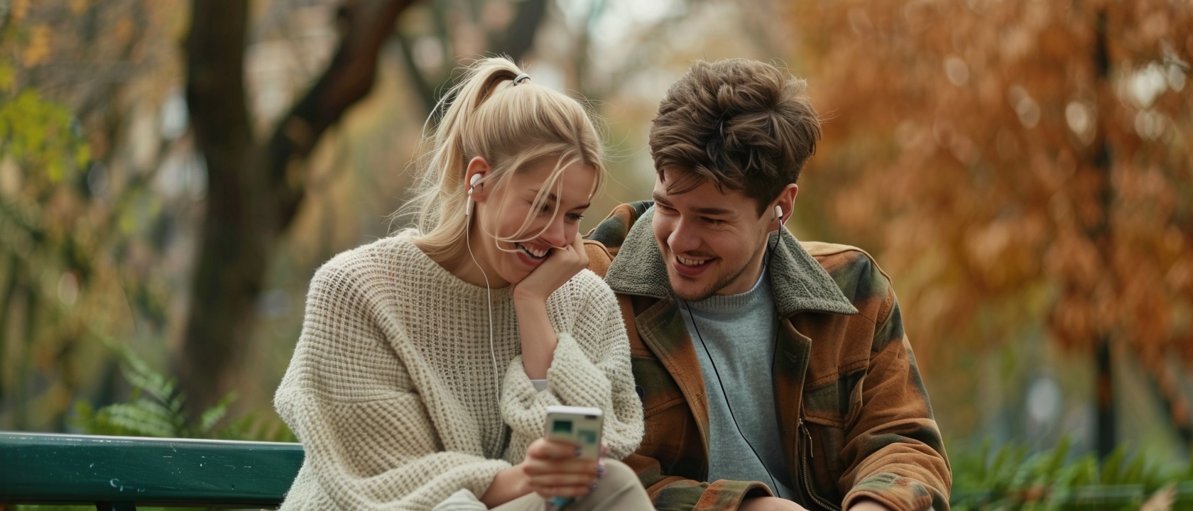 A couple listening to a song together